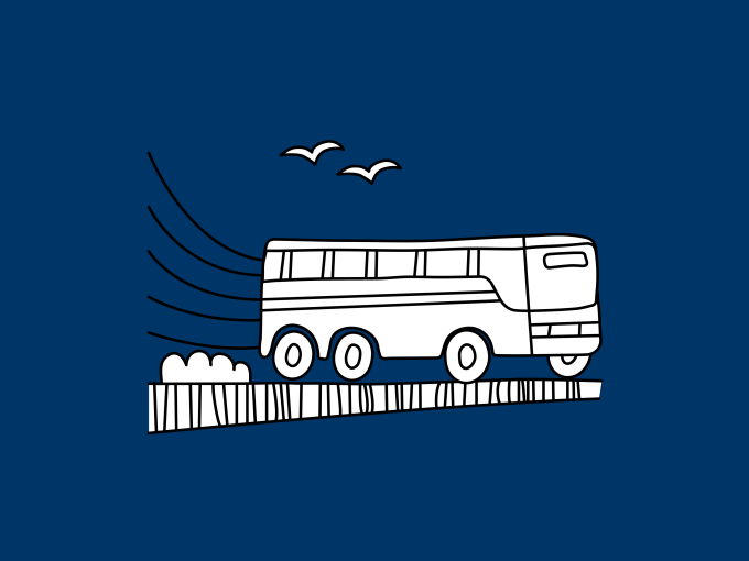 Bus on hill dark blue