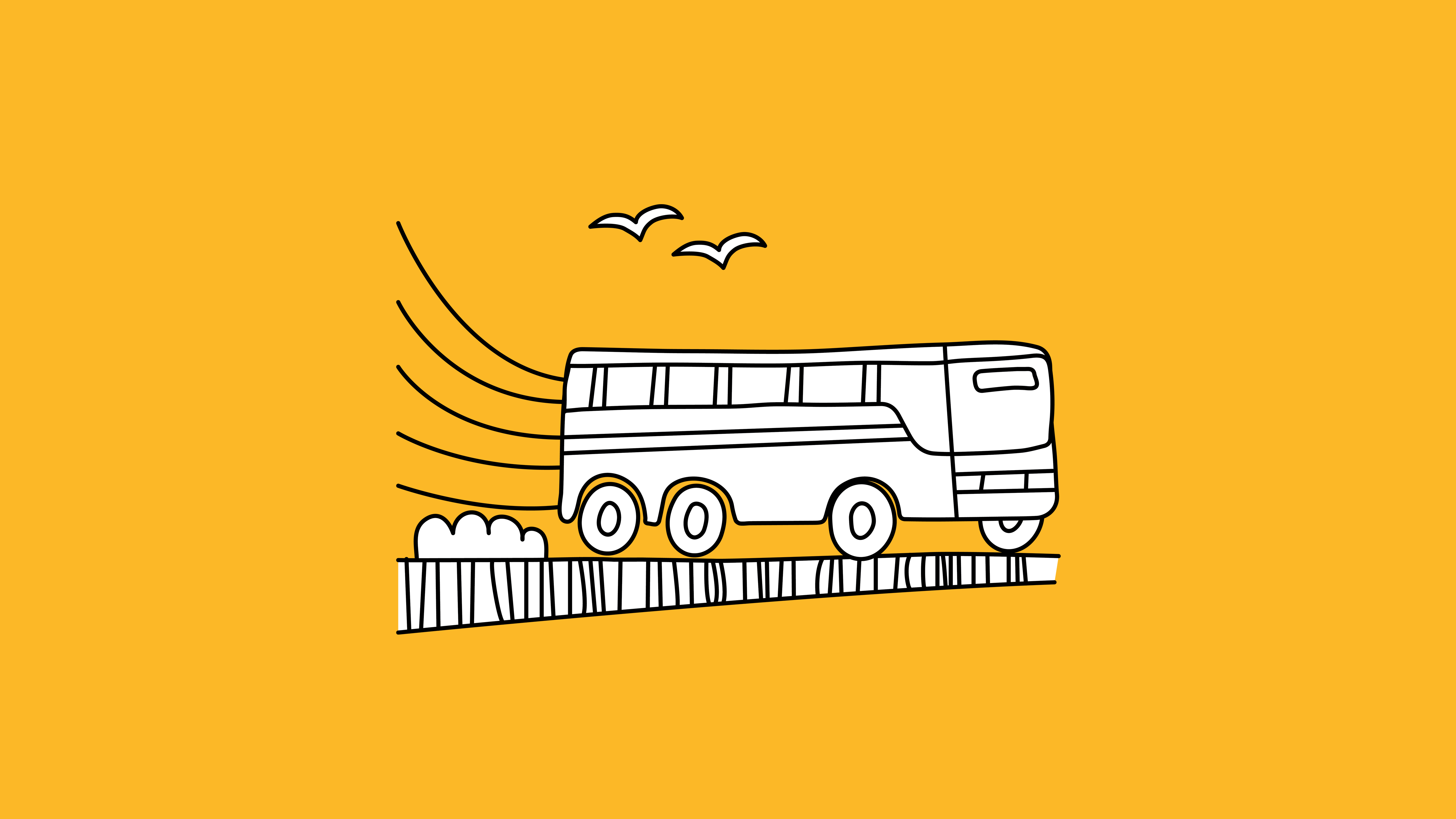 Illustration of a bus on a hill