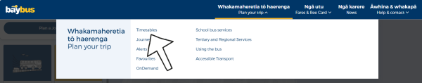 Plan your trip menu showing timetables